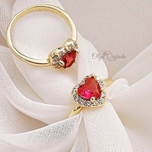 Gold Heart Ring with Red Stone